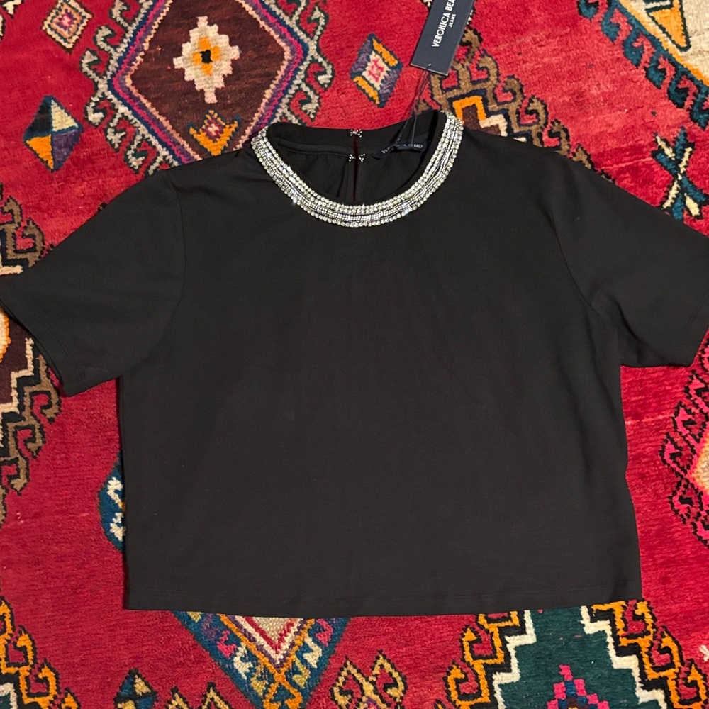 NWT Veronica BeardBlack Beaded Collar Top